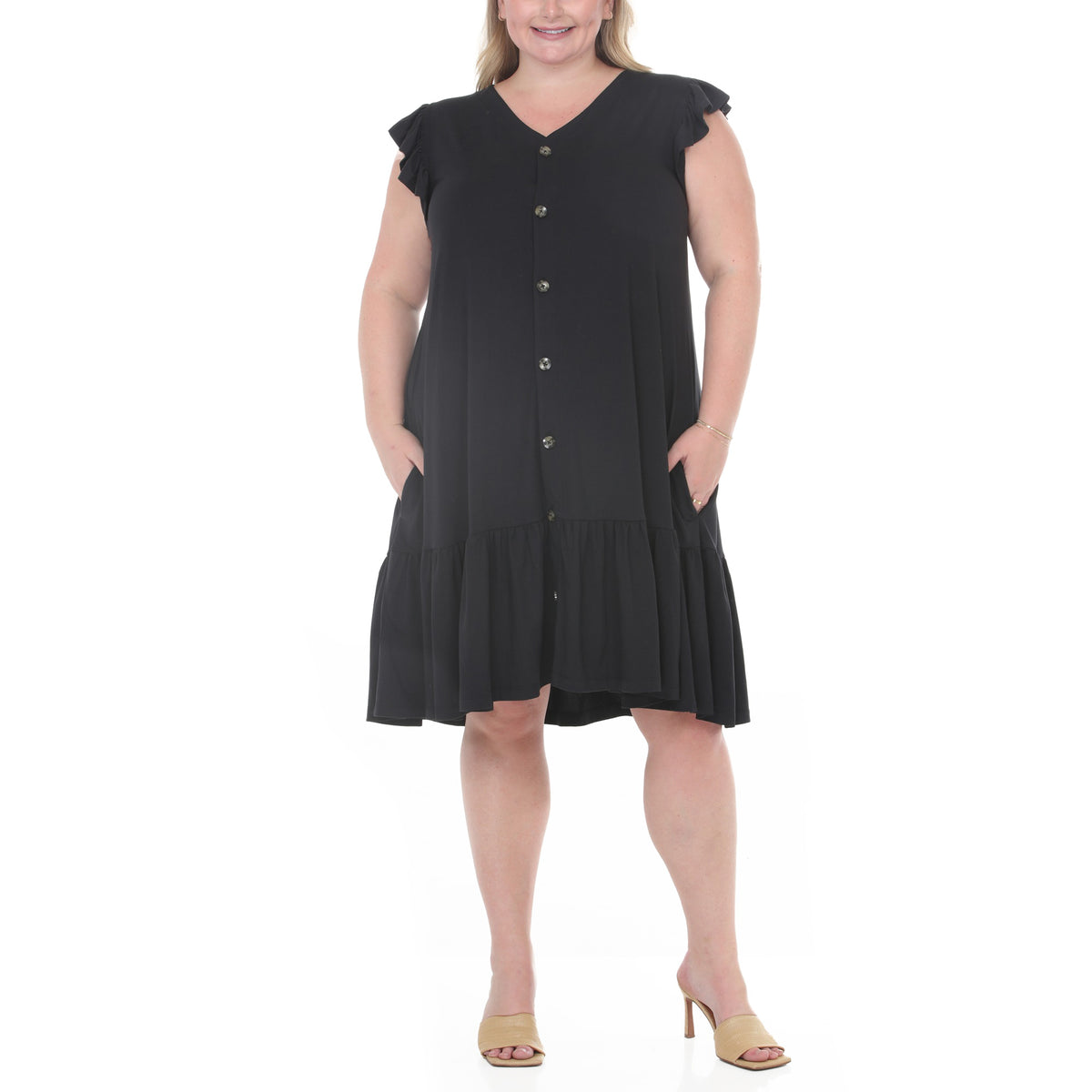 White Mark Women's Women’s Button Front Tiered Swing Dress