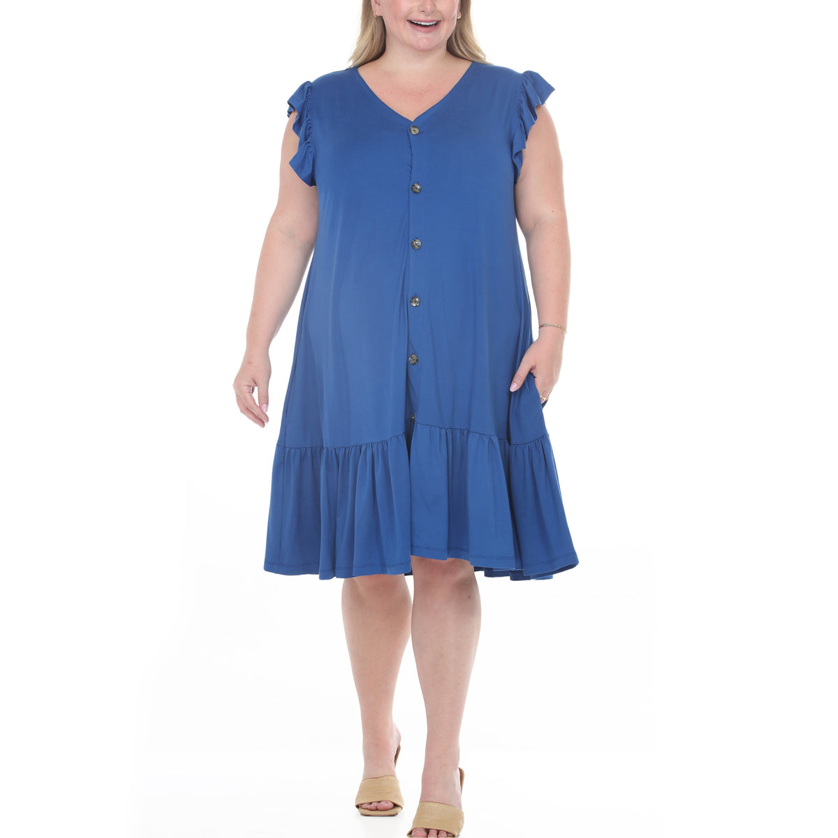 White Mark Women's Women’s Button Front Tiered Swing Dress