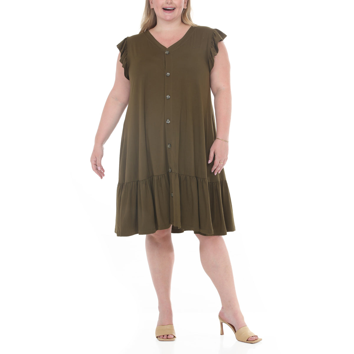 White Mark Women's Women’s Button Front Tiered Swing Dress