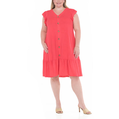 White Mark Women's Women’s Button Front Tiered Swing Dress