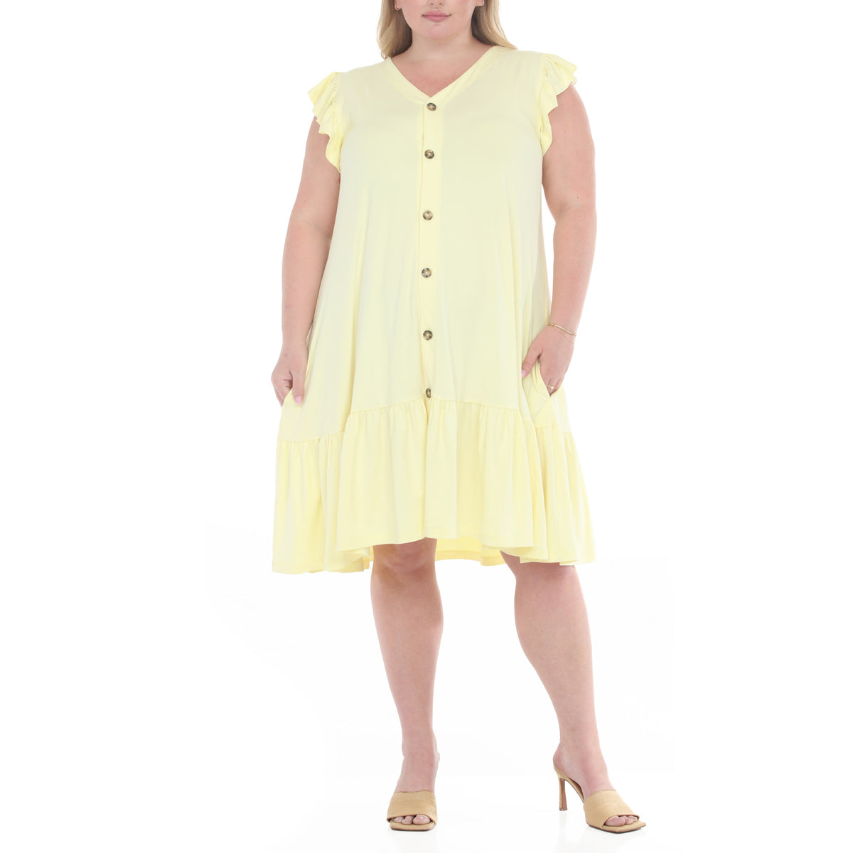 White Mark Women's Women’s Button Front Tiered Swing Dress