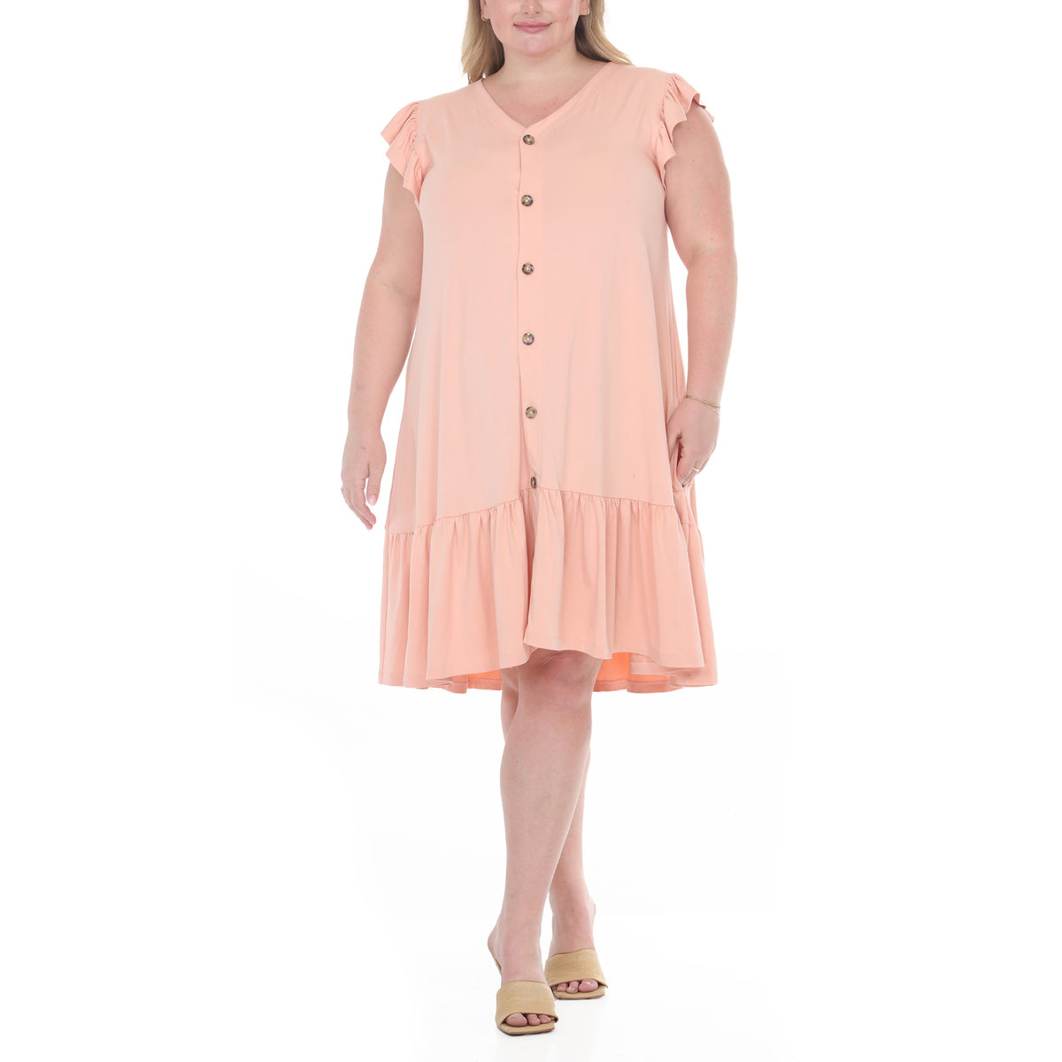 White Mark Women's Women’s Button Front Tiered Swing Dress