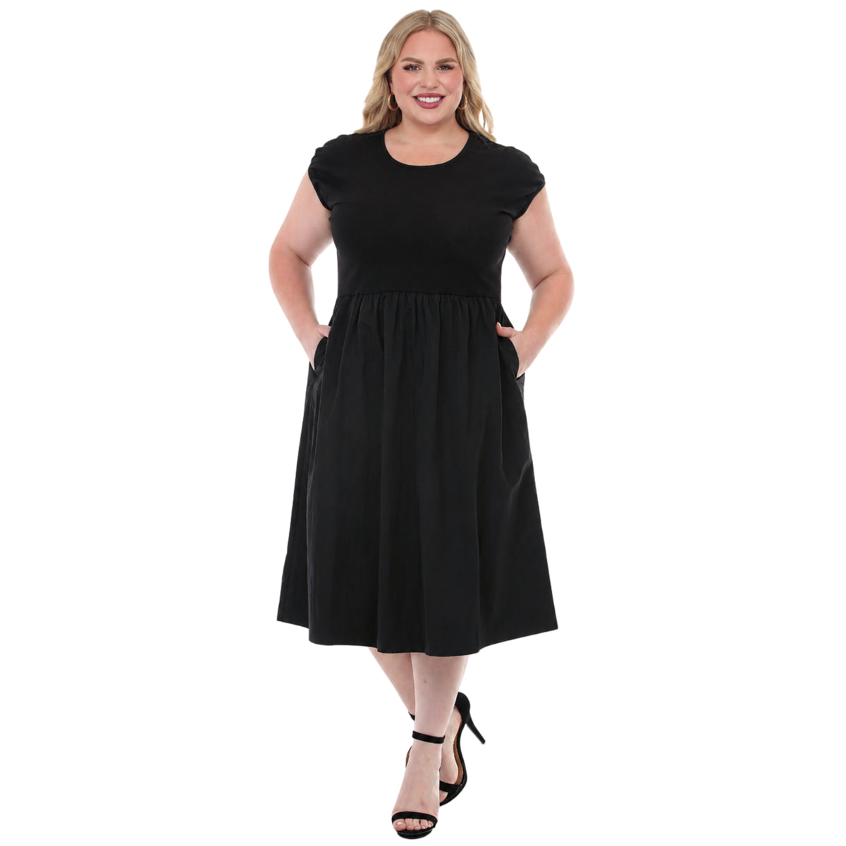 White Mark Women's Ultrasoft Cotton Knit to Woven Midi Dress