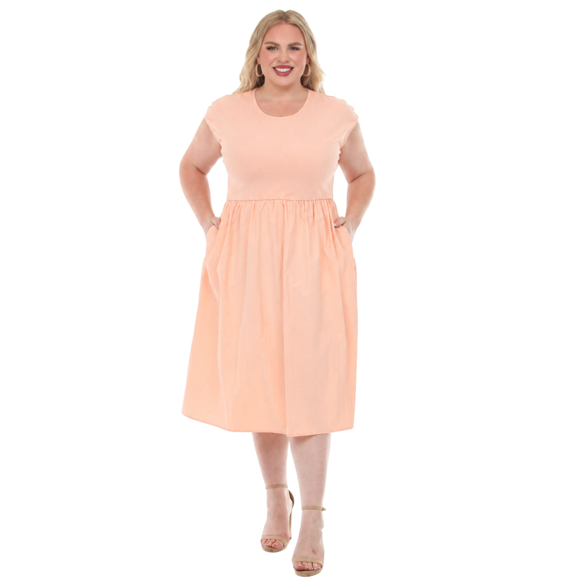 White Mark Women's Ultrasoft Cotton Knit to Woven Midi Dress