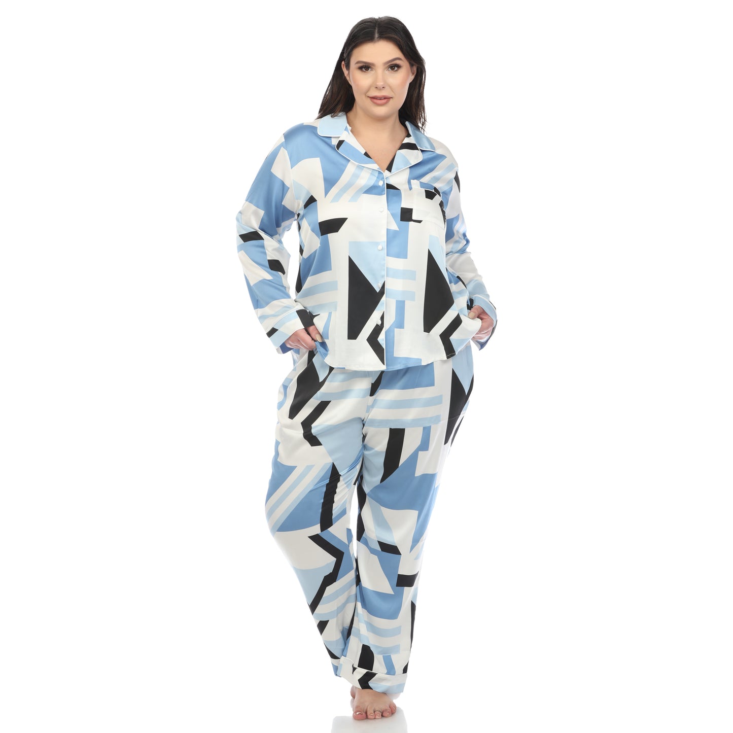 White Mark Women's Geometric Printed Satin Pajama Set