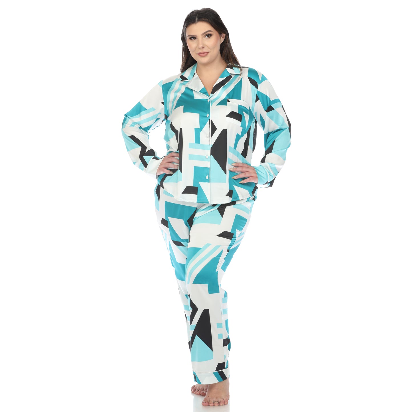 White Mark Women's Geometric Printed Satin Pajama Set