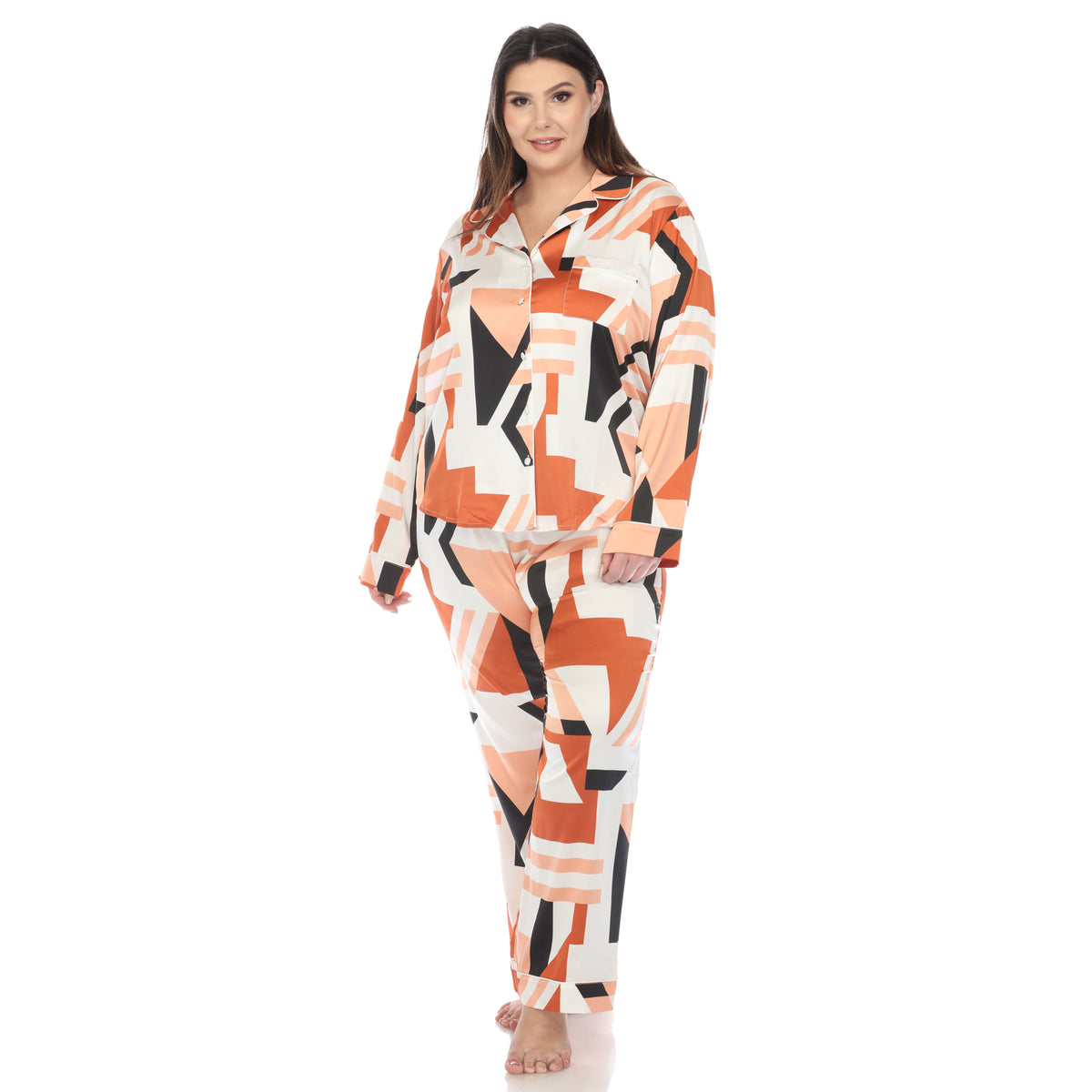White Mark Women's Geometric Printed Satin Pajama Set