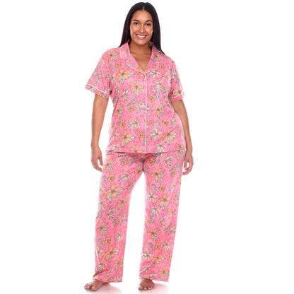 White Mark Women's Short Sleeve & Pants Tropical Pajama Set