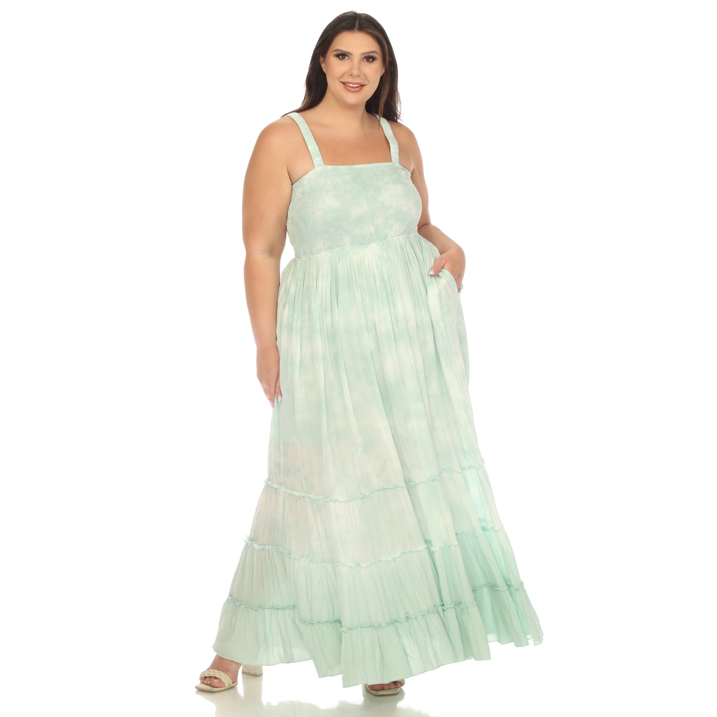 White Mark Women's Smocked Ruffle Maxi Dress