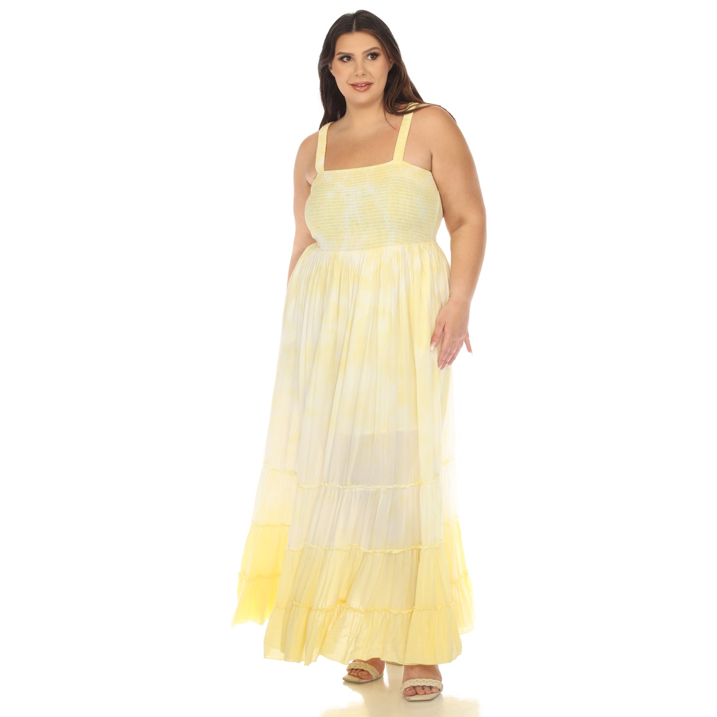 White Mark Women's Smocked Ruffle Maxi Dress