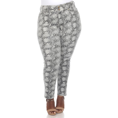 White Mark Women's Faux Suede Snake Print Pants