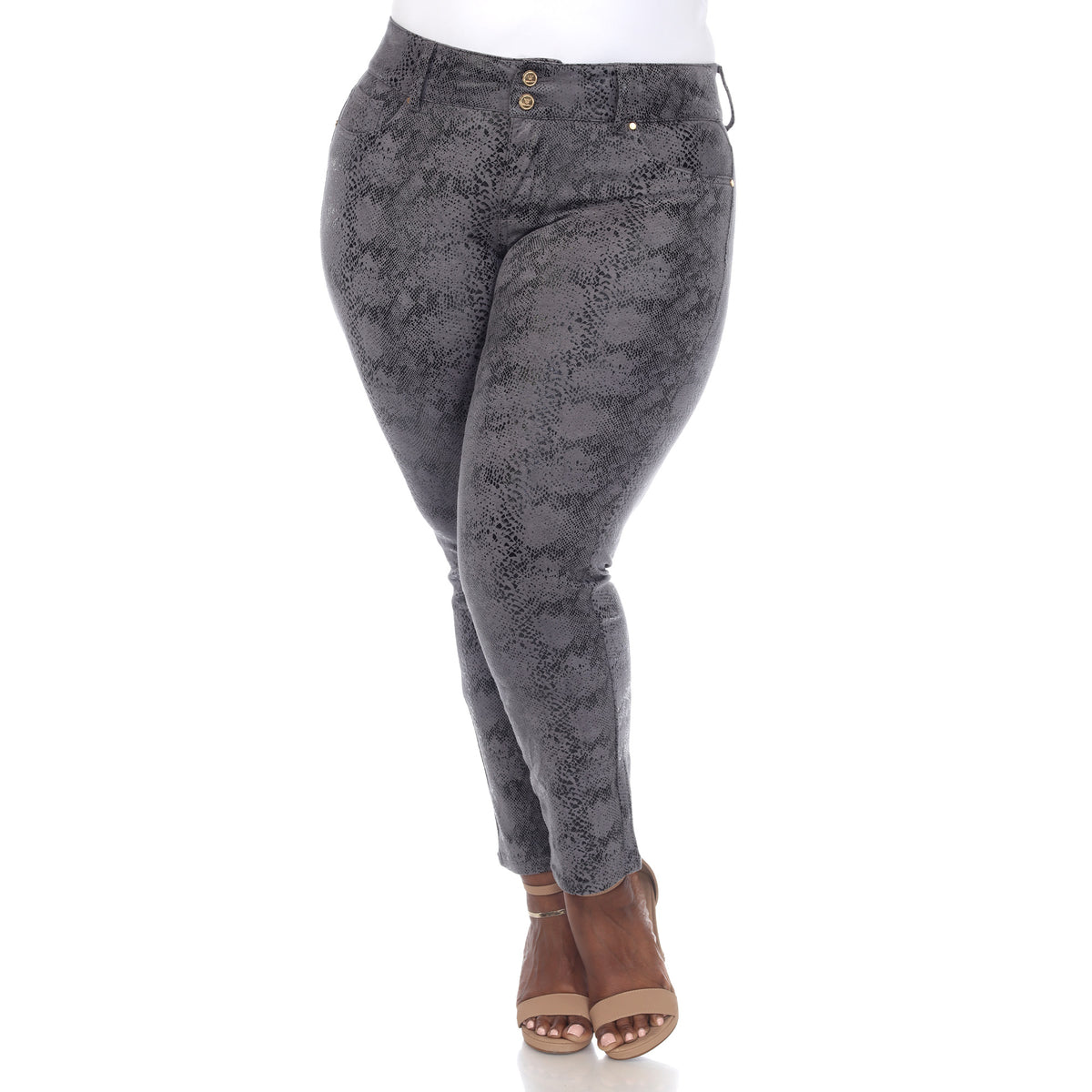 White Mark Women's Faux Suede Snake Print Pants