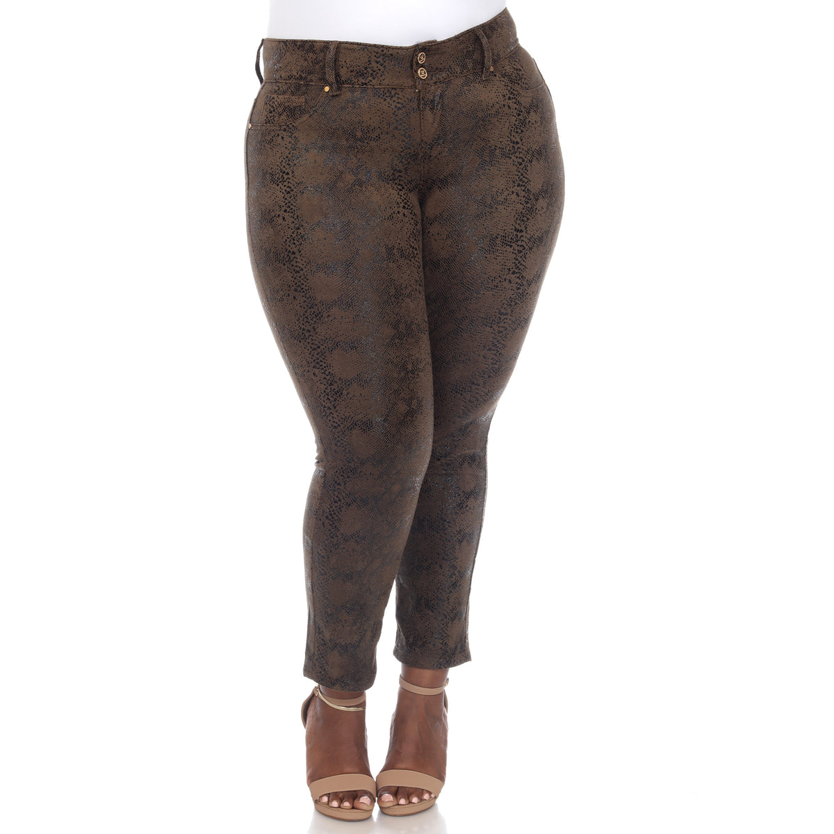 White Mark Women's Faux Suede Snake Print Pants