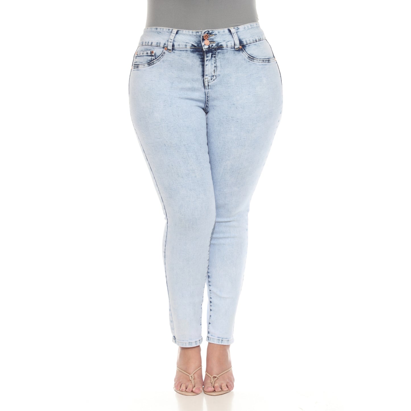 White Mark Women's Plus Size Acid Wash Super Stretch Denim Jeans
