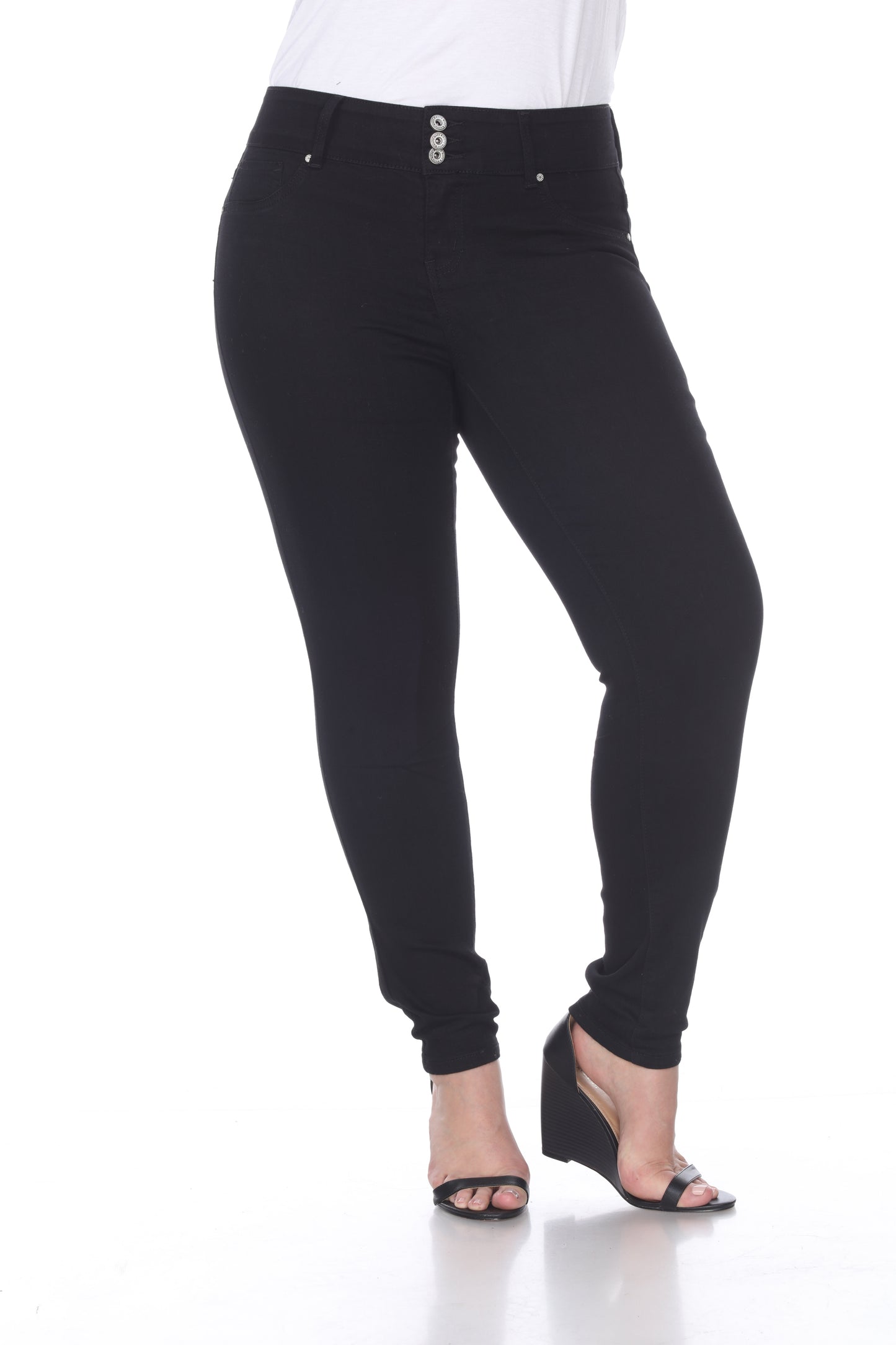 White Mark Women's Plus Size Super Stretch Black Denim Jeans