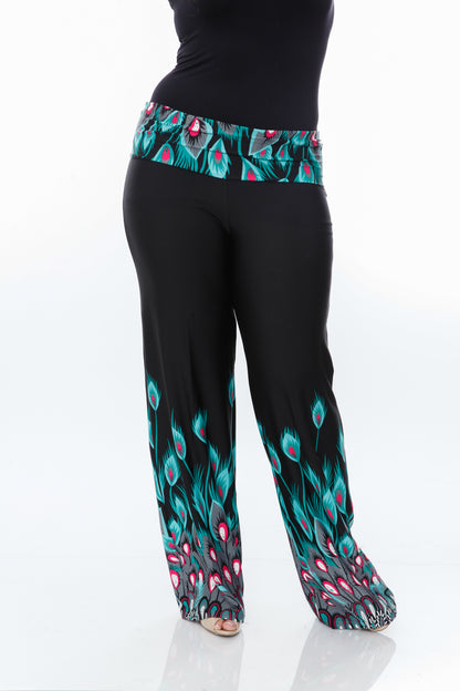 White Mark Women's Peacock Print Palazzo Pants