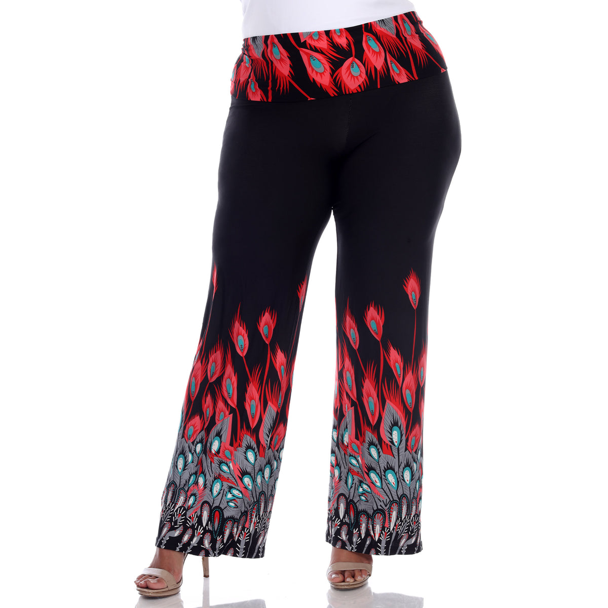 White Mark Women's Peacock Print Palazzo Pants