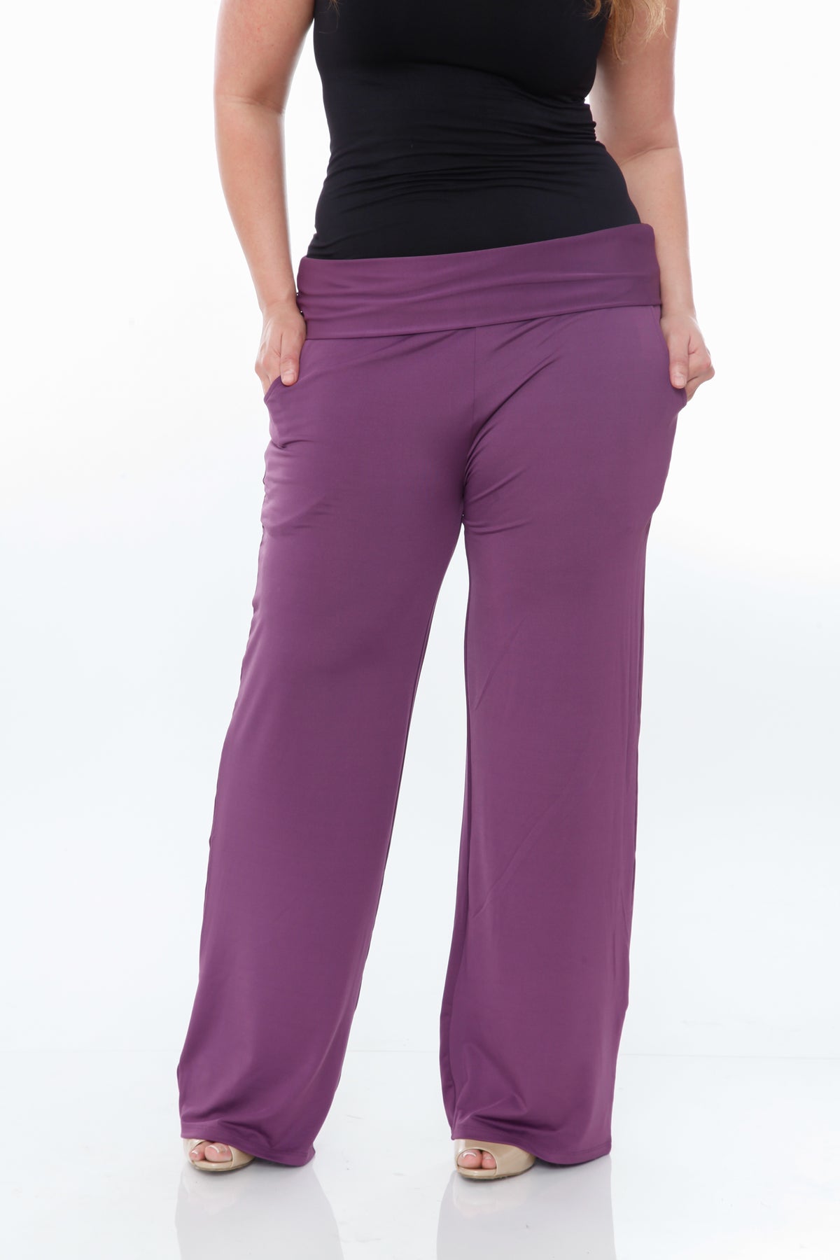 White Mark Women's Solid Palazzo Pants