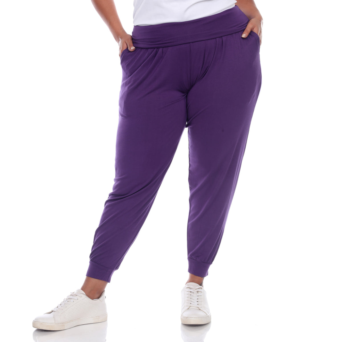White Mark Women's Solid Slouchy Jogger Pants