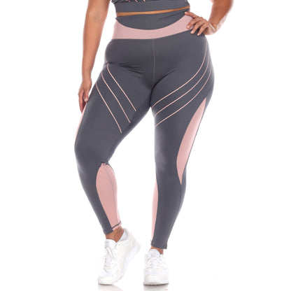 White Mark Women's High Waist Reflective Piping Fitness Leggings