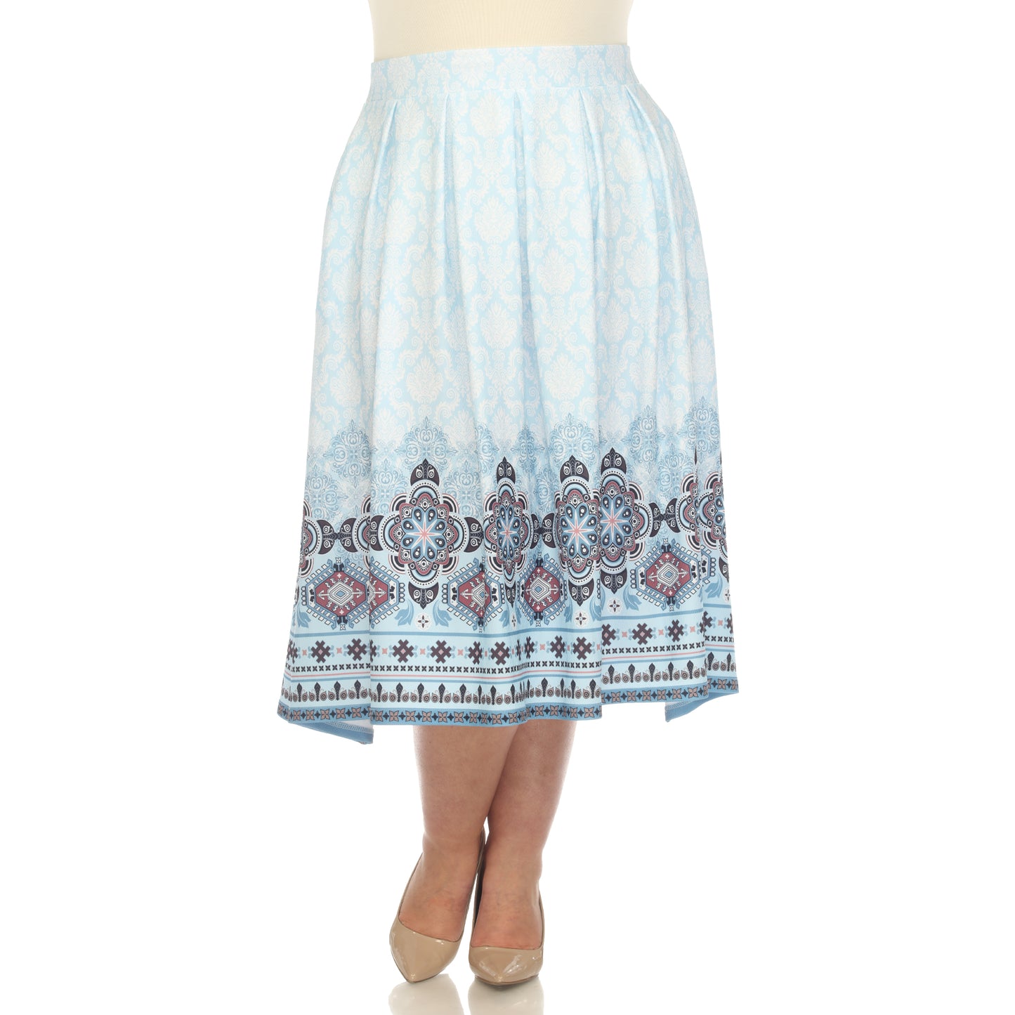 White Mark Women's Border Print Tea-Length Skirt