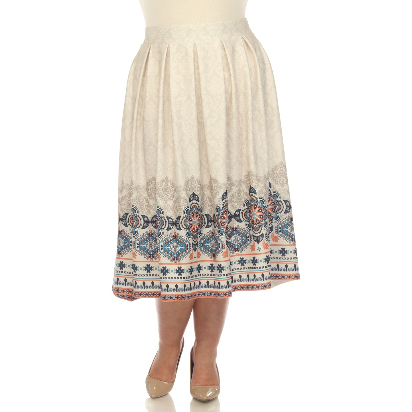 White Mark Women's Border Print Tea-Length Skirt