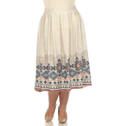 White Mark Women's Border Print Tea-Length Skirt