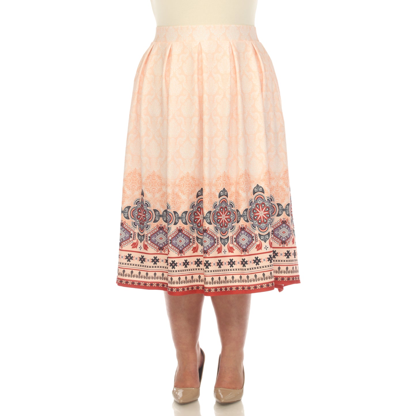 White Mark Women's Border Print Tea-Length Skirt