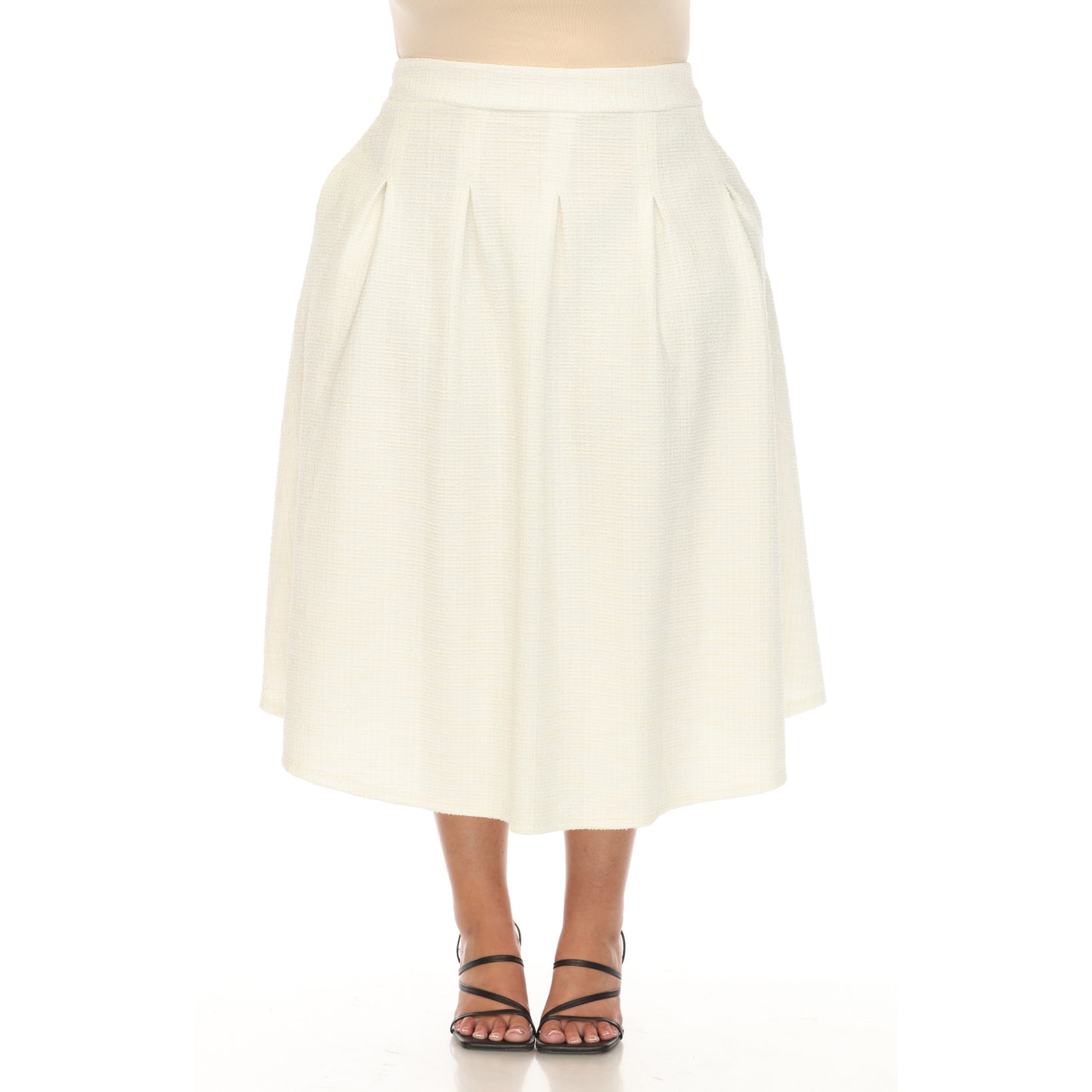 White Mark Women's Flared Tweed Tea-Length Skirt with Pockets