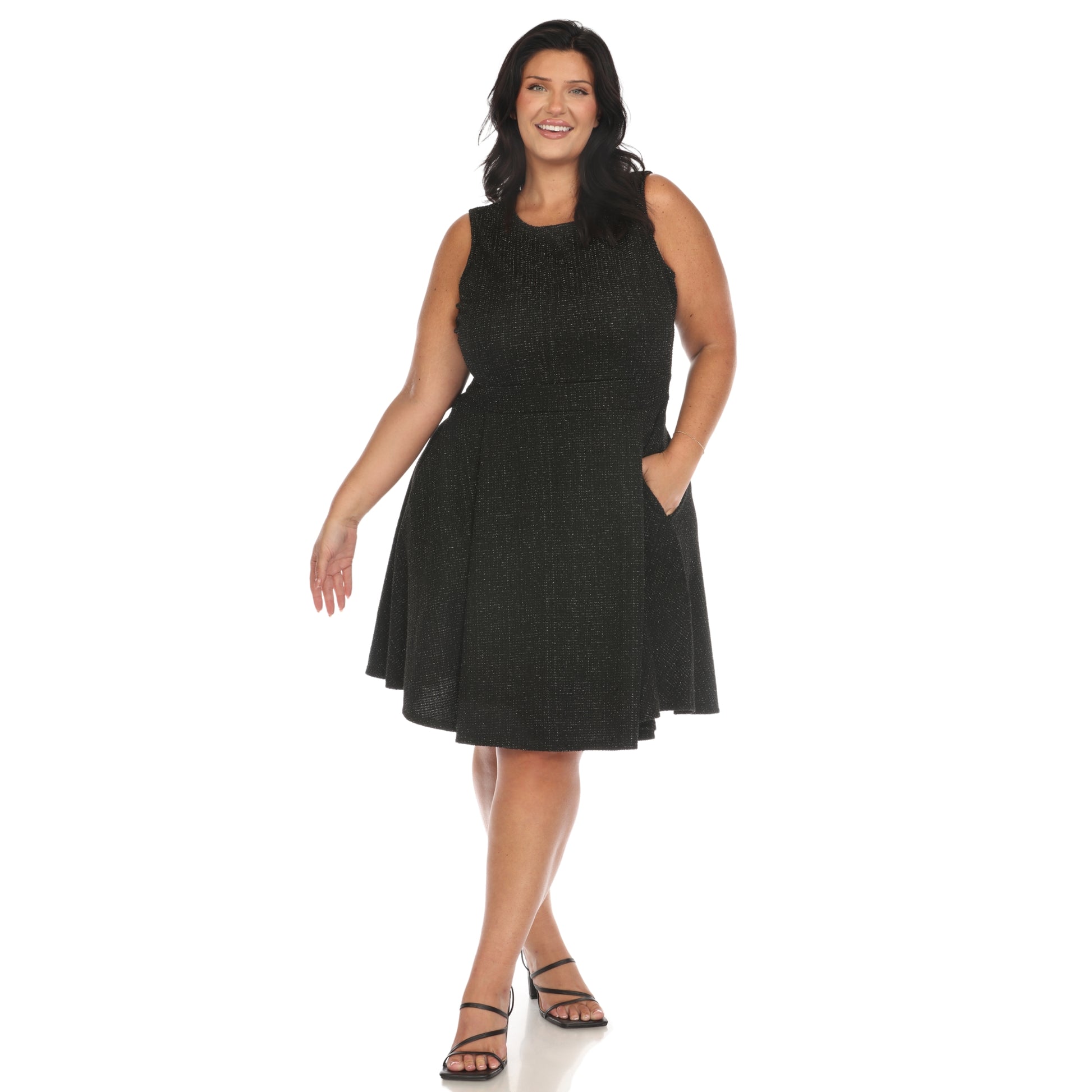 White Mark Plus Size Tweed Fit and Flare Dress - Black - 1X White Mark Plus Size Tweed Fit and Flare Dress - Black - 1X