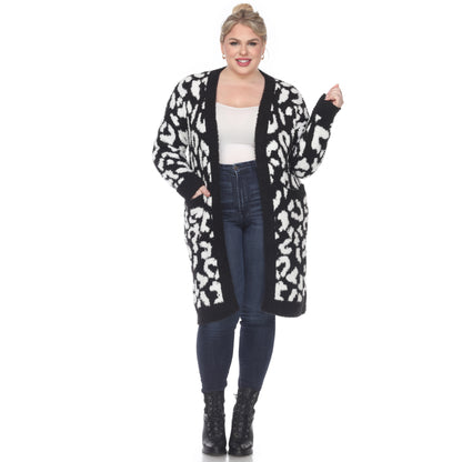 White Mark Women's Leopard Print Open Front Sherpa Coat