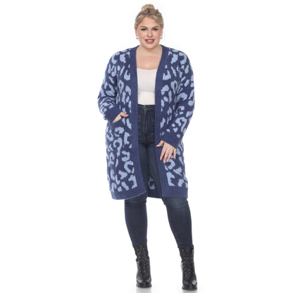 White Mark Women's Leopard Print Open Front Sherpa Coat