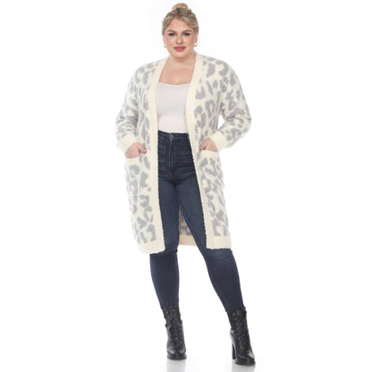 White Mark Women's Leopard Print Open Front Sherpa Coat