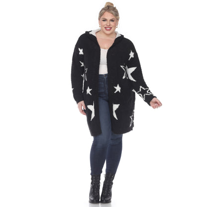 White Mark Women's Stars Hooded Open Front Sherpa Coat