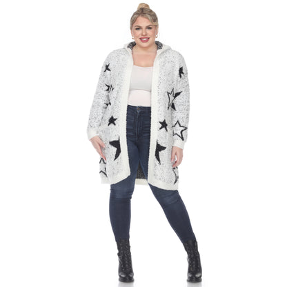 White Mark Women's Stars Hooded Open Front Sherpa Coat