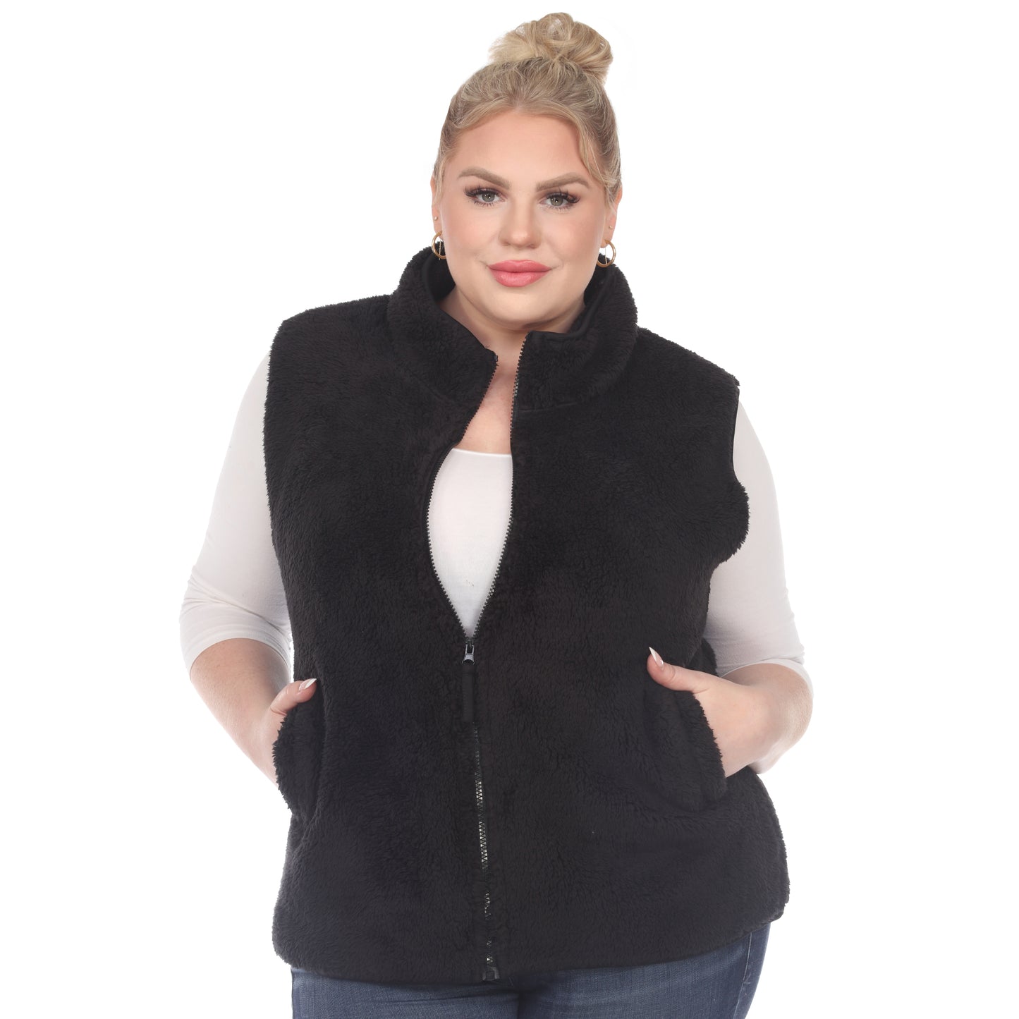 White Mark Women's Zip-Up Sherpa Vest