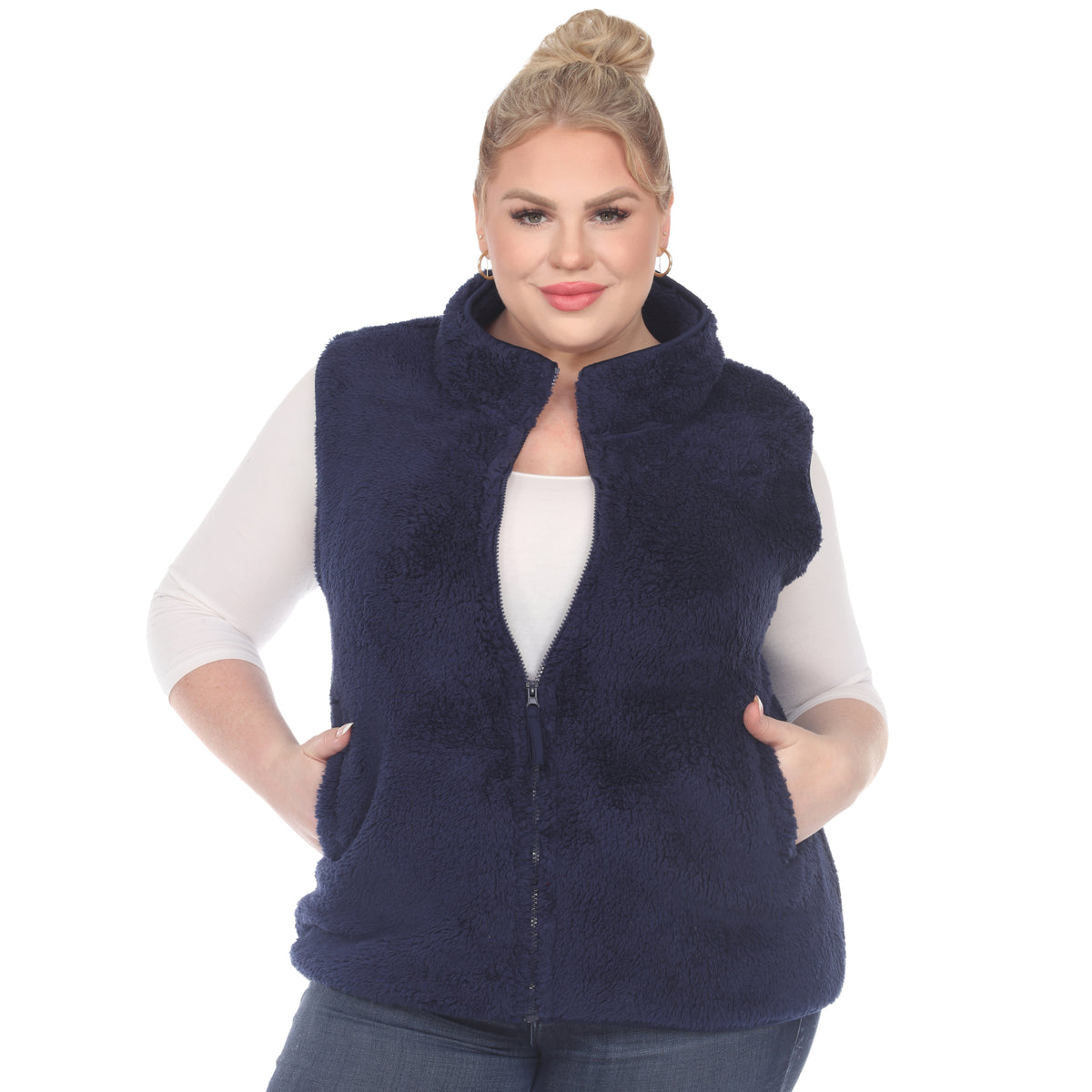 White Mark Women's Zip-Up Sherpa Vest