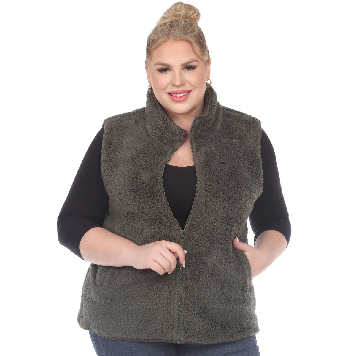 White Mark Women's Zip-Up Sherpa Vest