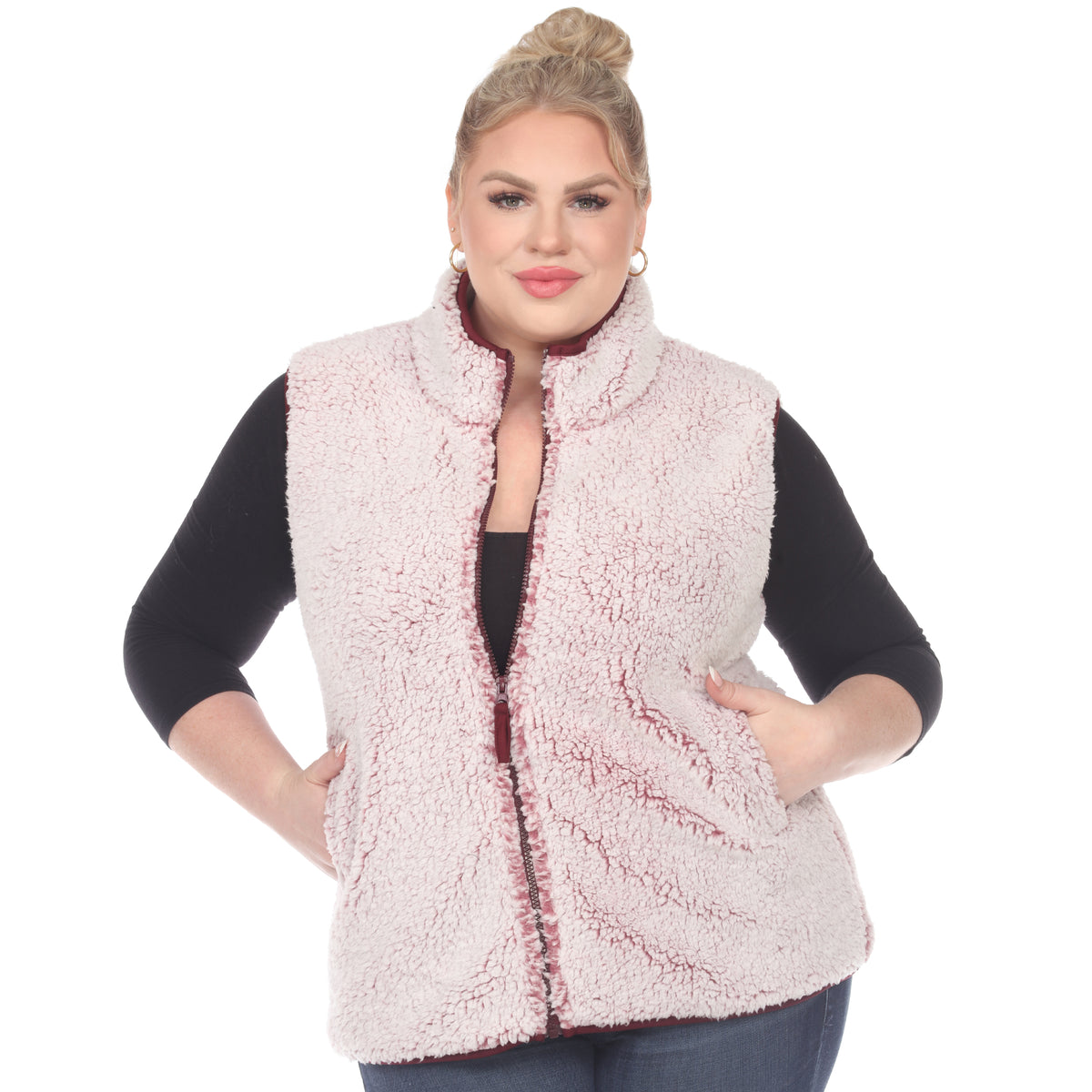 White Mark Women's Zip-Up Sherpa Vest