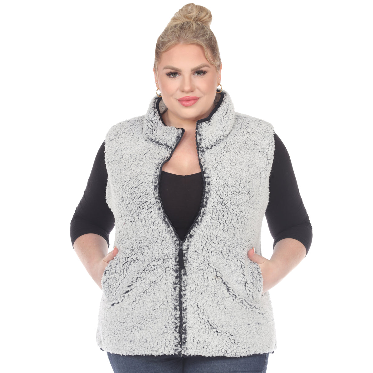 White Mark Women's Zip-Up Sherpa Vest