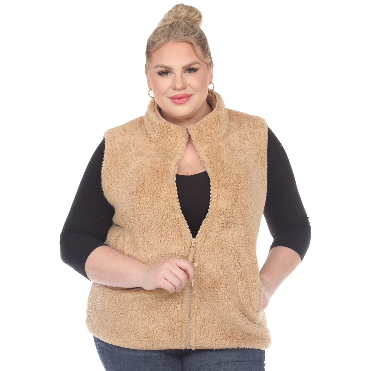 White Mark Women's Zip-Up Sherpa Vest