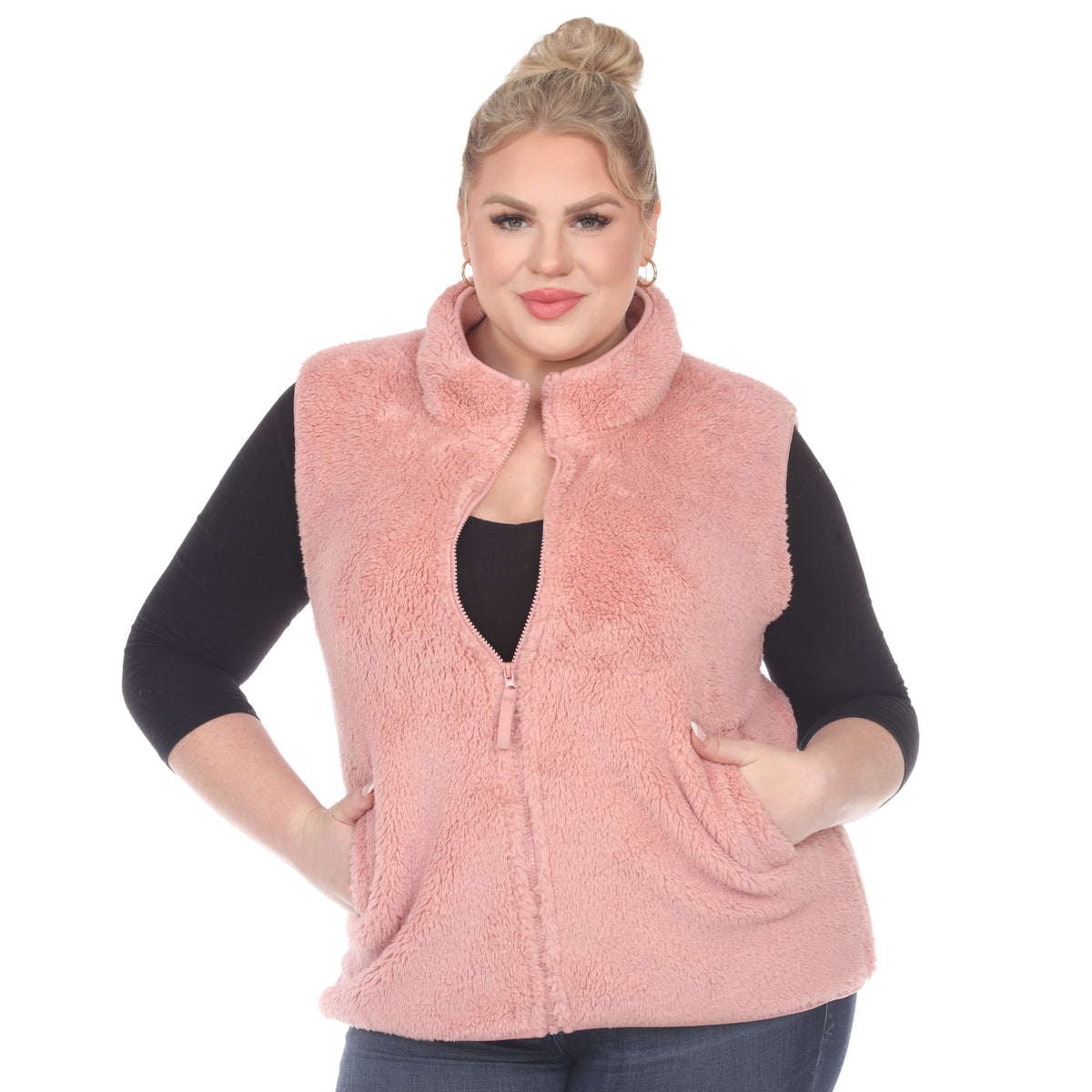 White Mark Women's Zip-Up Sherpa Vest