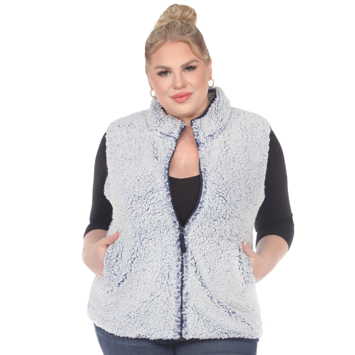 White Mark Women's Zip-Up Sherpa Vest