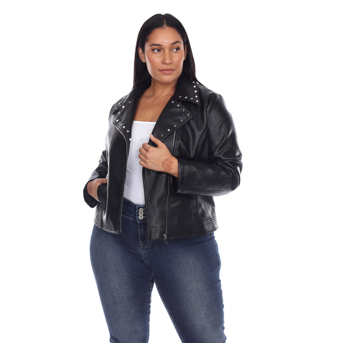 White Mark Women's Faux Leather Studded Jacket