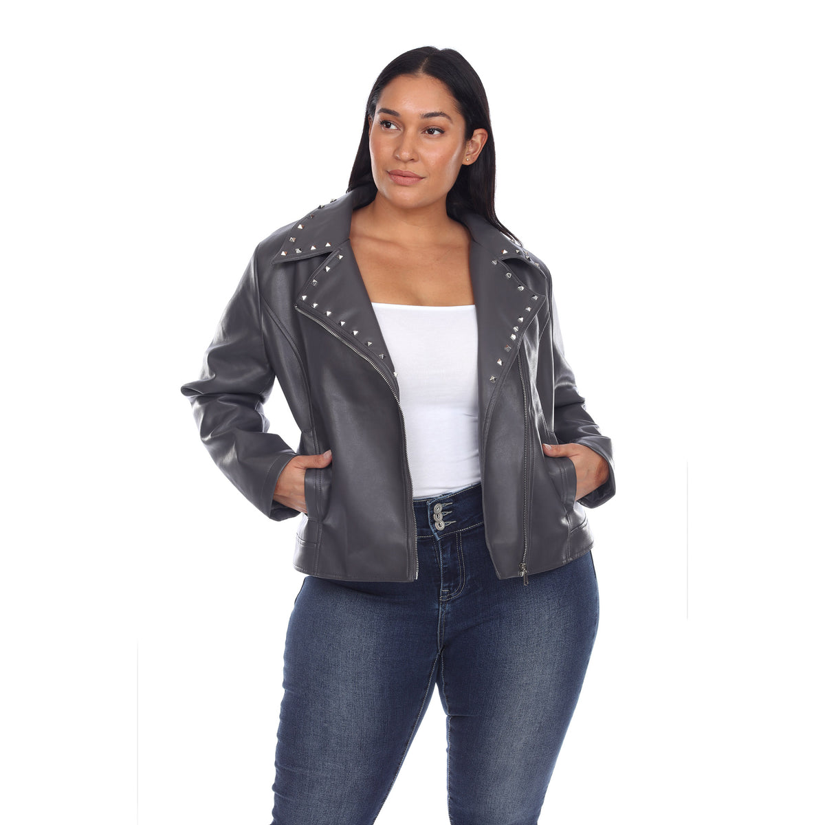 White Mark Women's Faux Leather Studded Jacket