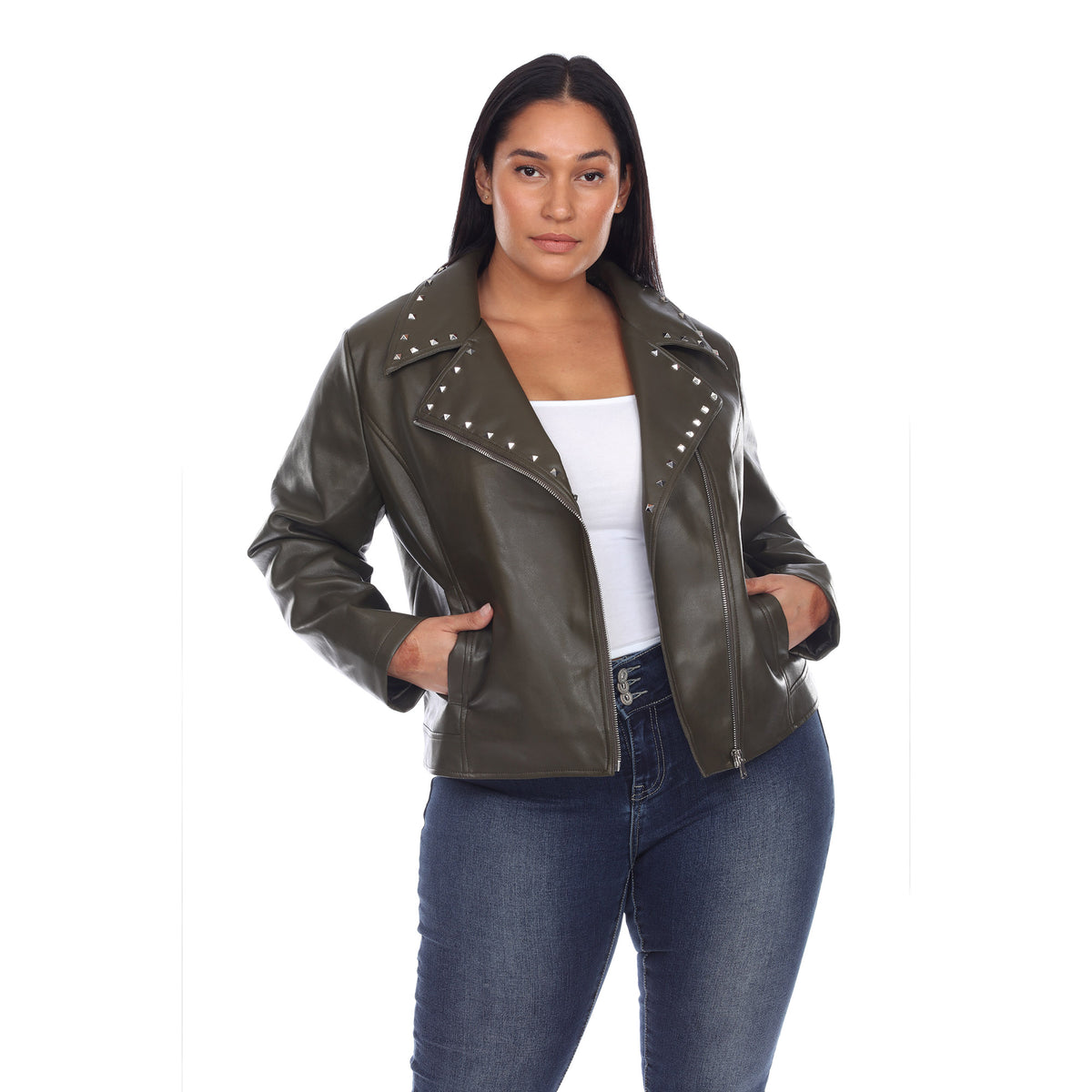 White Mark Women's Faux Leather Studded Jacket