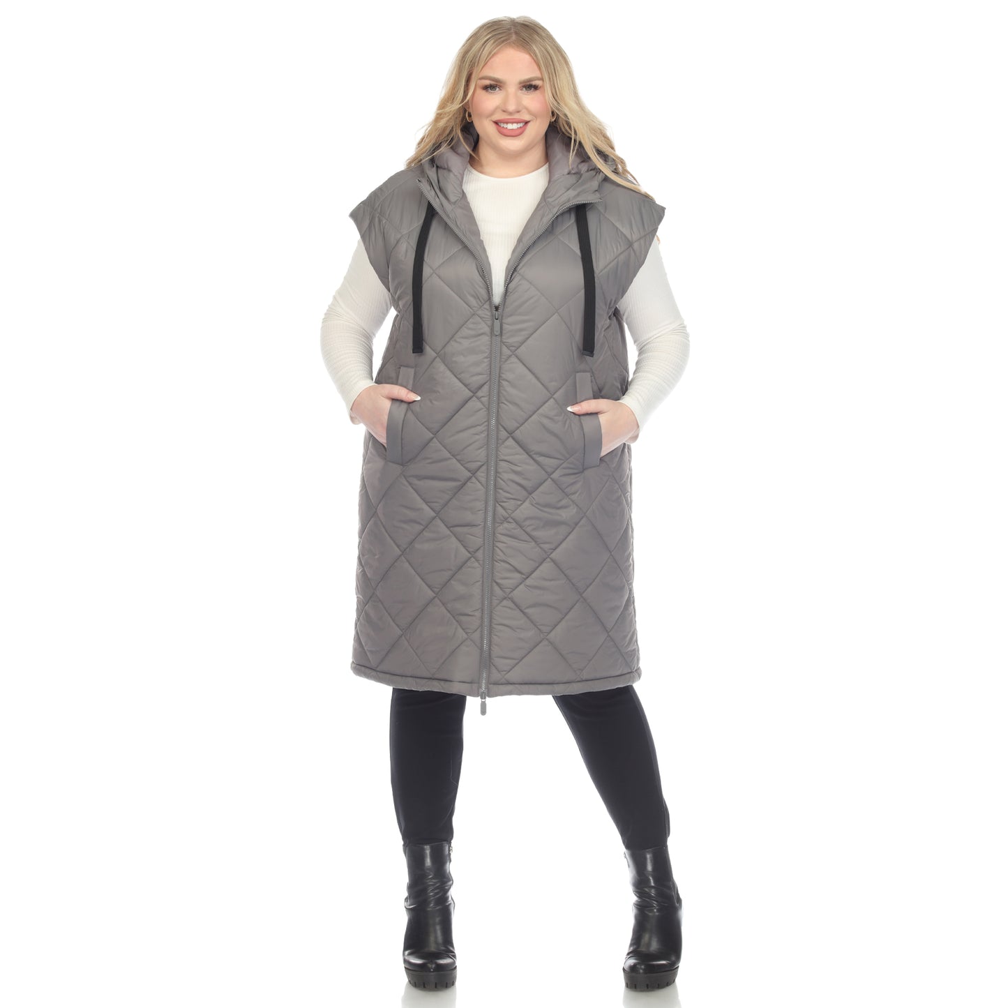 White Mark Women's Diamond Quilted Hooded Puffer Vest
