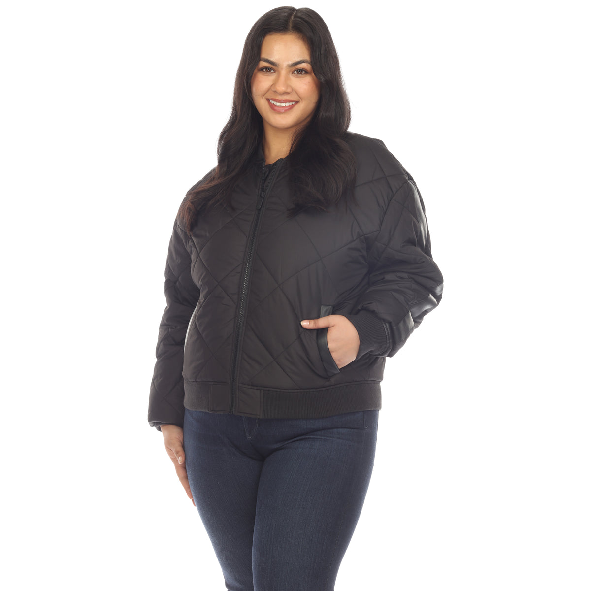 White Mark Women's Lightweight Diamond Quilted Puffer Bomber Jacket