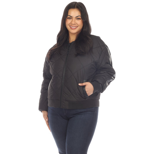 White Mark Women's Lightweight Diamond Quilted Puffer Bomber Jacket