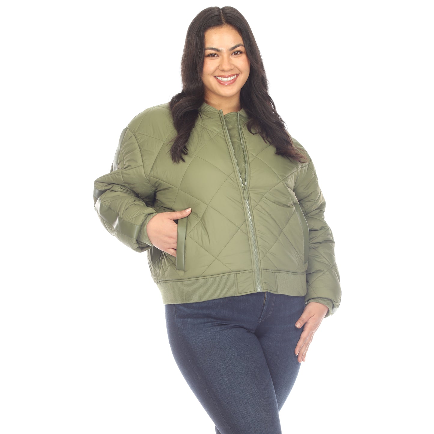 White Mark Women's Lightweight Diamond Quilted Puffer Bomber Jacket